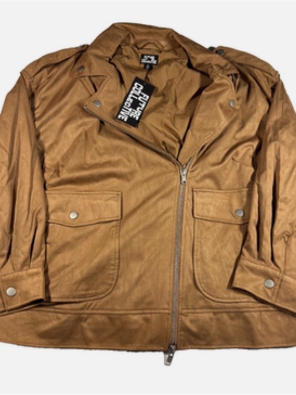 NWT Future Collective Tan Faux Leather Moto Jacket